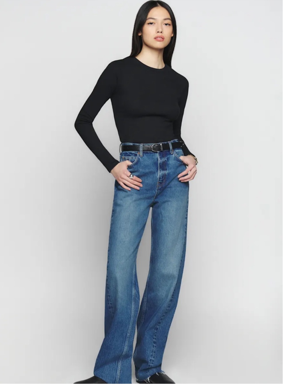 Reformation Davy Long Sleeve Black Top